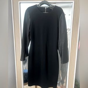 St. John leather long sleeve black dress